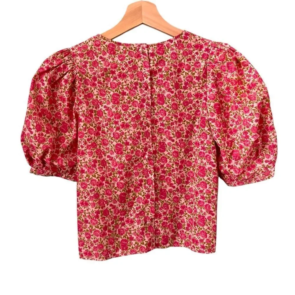 Zara Taffeta Floral Puff Sleeve Blouse